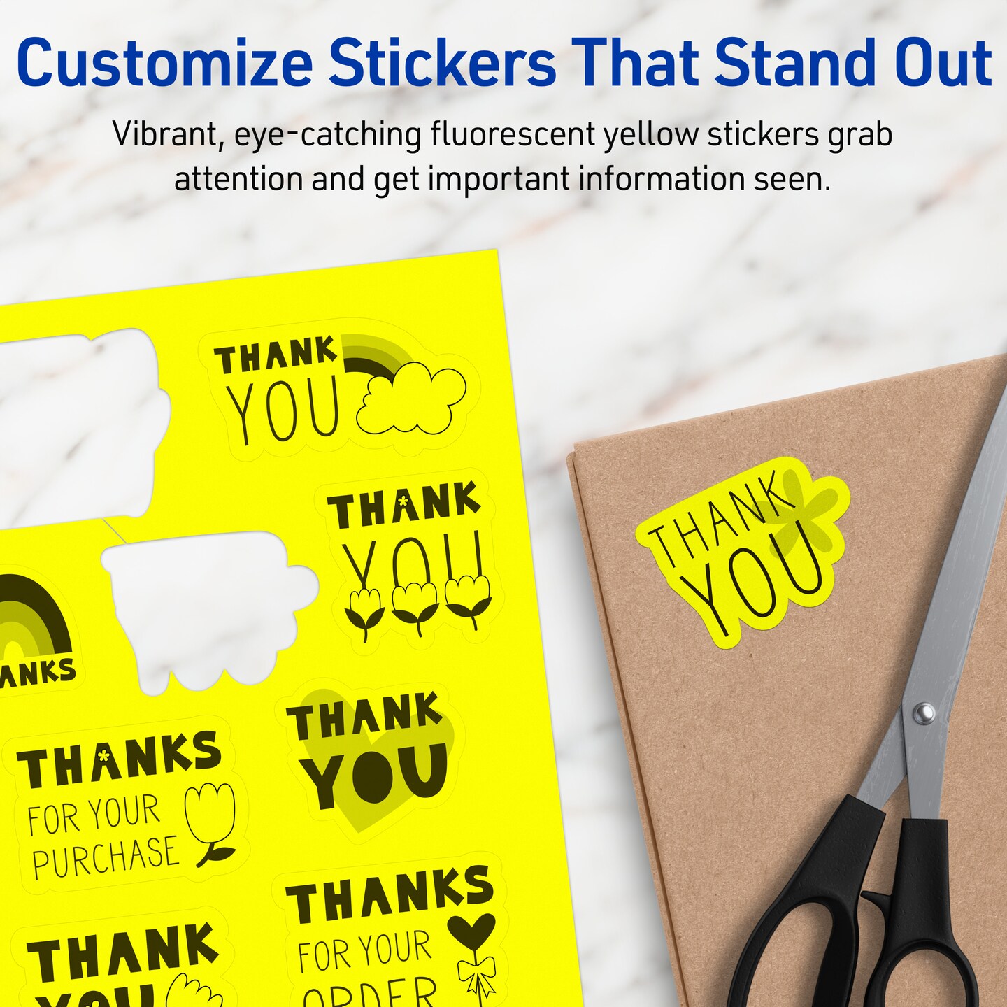 Avery Neon Yellow Sticker Paper, 8.5&#x22; x 11&#x22; Rectangle