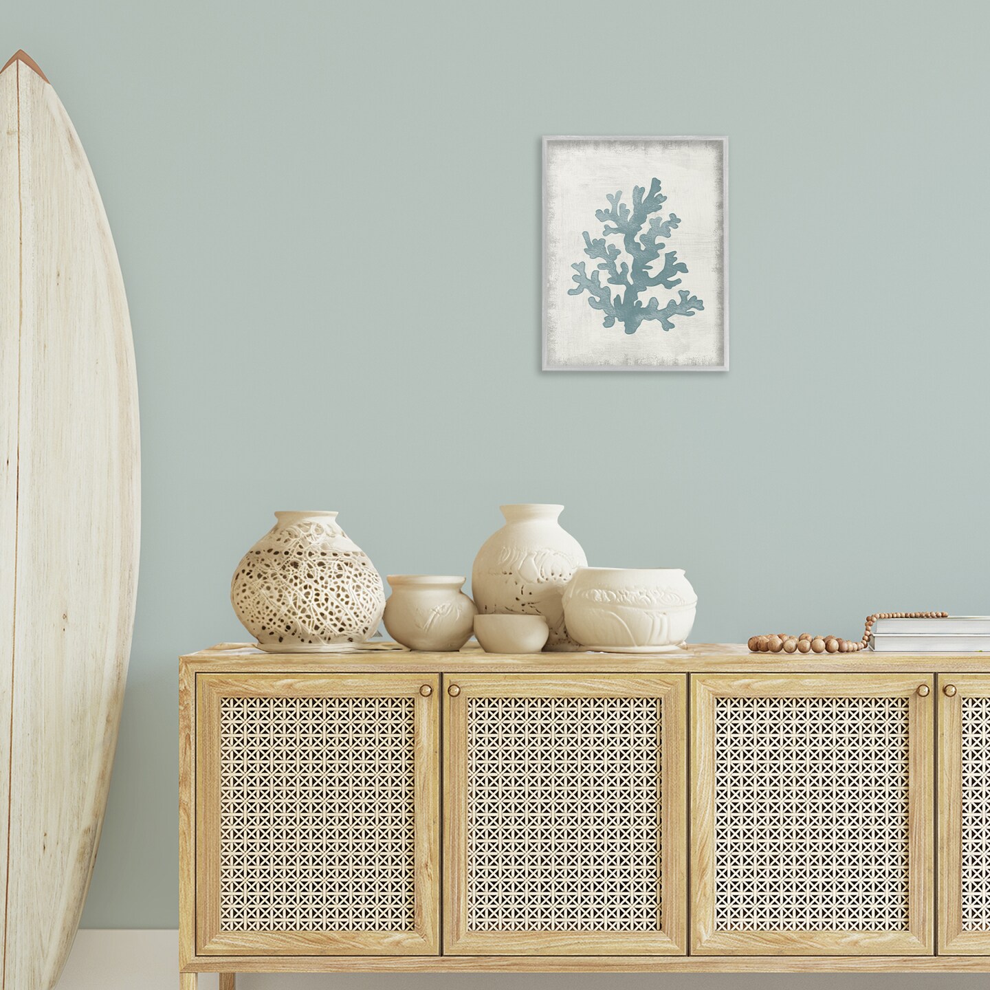 Stupell Industries Blue Coral Form Framed Giclee Wall Art Design by Conrad Knutsen