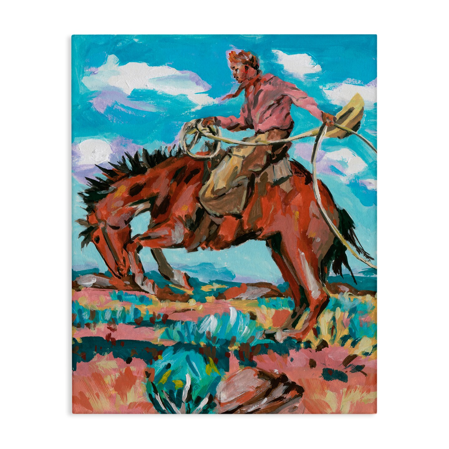 Stupell Industries Lassoing Cowboy Scene Canvas Wall Art Design by Samuel Dixon