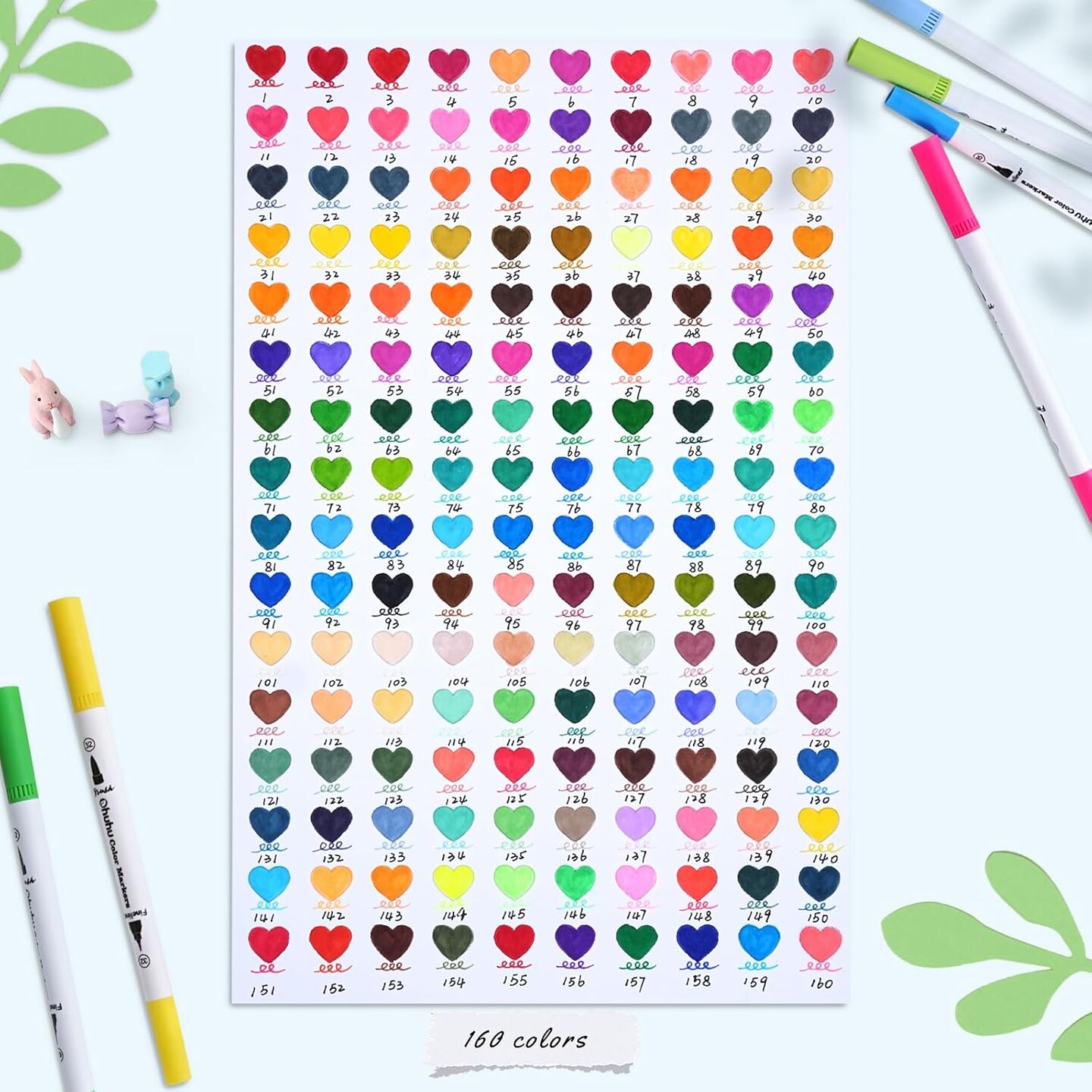 Ohuhu Water Based Markers for Adult Coloring Books: 160 Colors Brush Pens, Dual Tip Brush &#x26; Fine Drawing Pens, Coloring Markers for Calligraphy Bullet Journal with Carrying Case -Maui (White Barrel/Black Barrel)