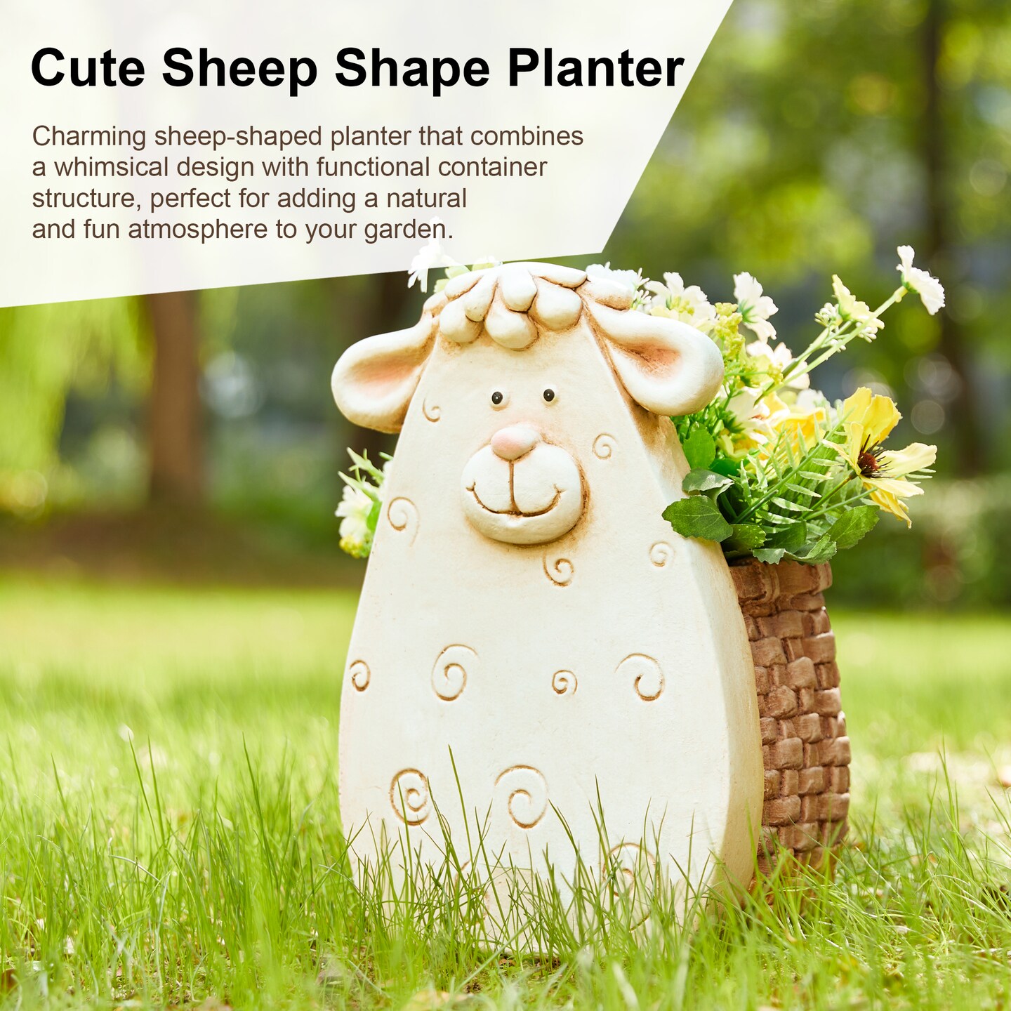 Set of 2 12.5&#x27;H/13&#x22;H MGO Cute Sheep/Cow Statue Planters