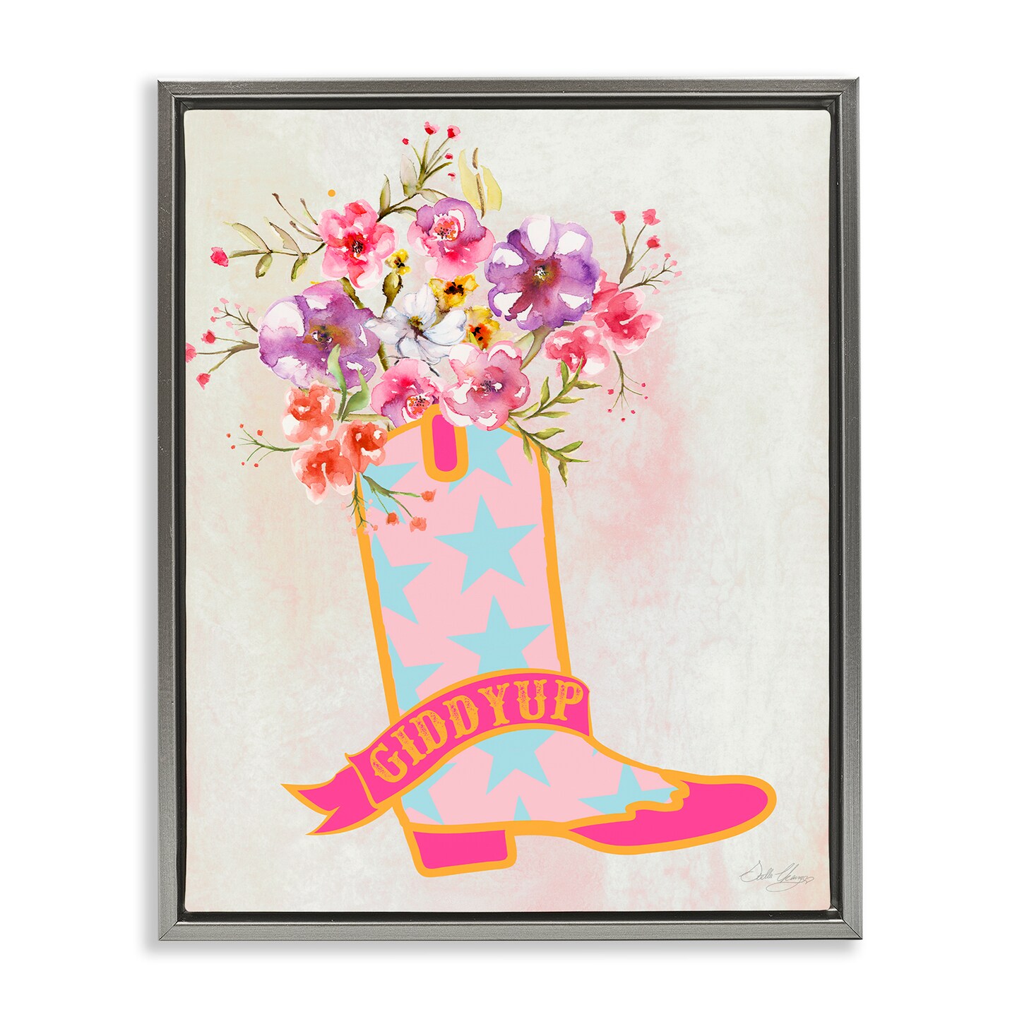 Stupell Industries Giddy Up Floral Cowgirl Framed Floater Canvas Wall Art Design by Stella Chang