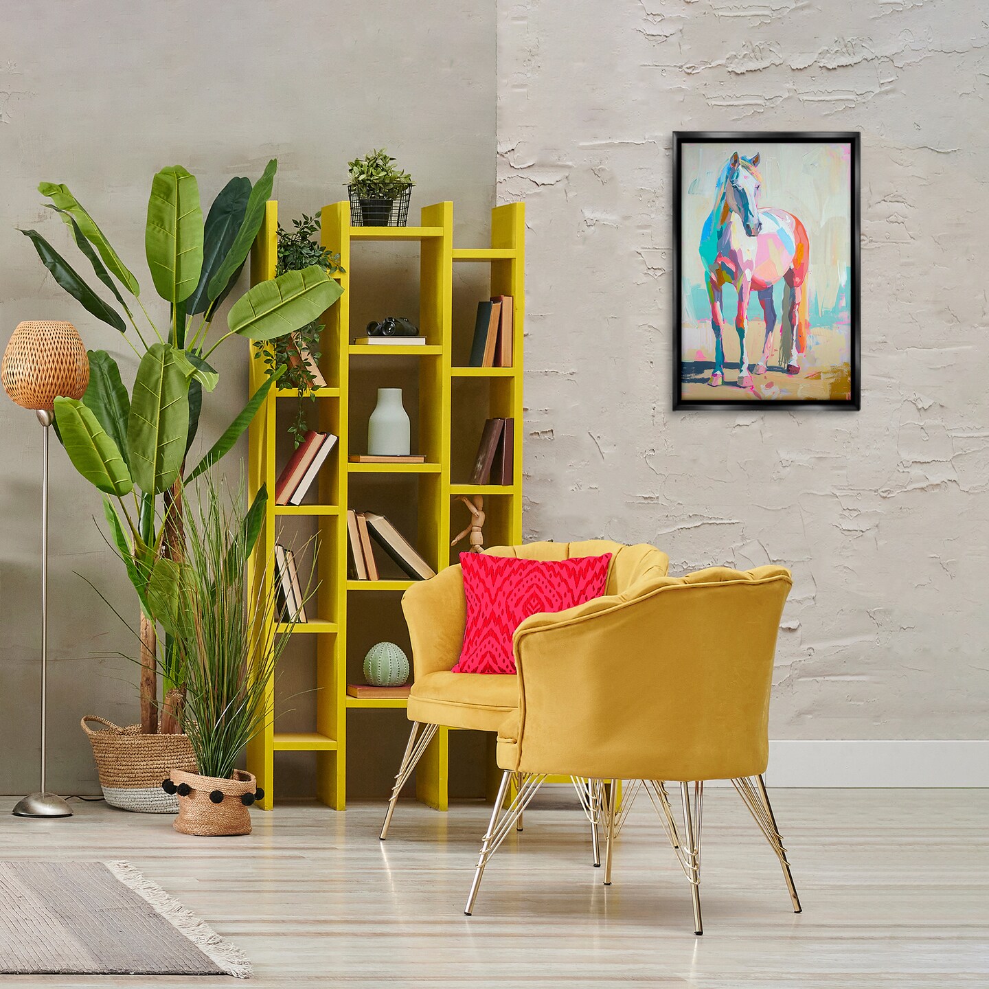 Stupell Industries Pastel Hued Horse Framed Floater Canvas Wall Art Design by Petal Prints Design