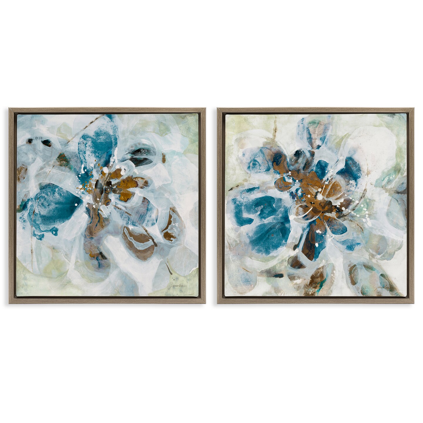 Stupell Industries Teal Abstract Flower Petals 2 pc Framed Floater Canvas Wall Art Set Design by Liz Jardine
