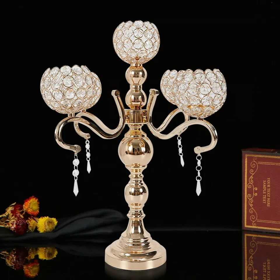 5 Arms Crystal Candelabra Votive Candle Holder Wedding Decor Table Centerpieces