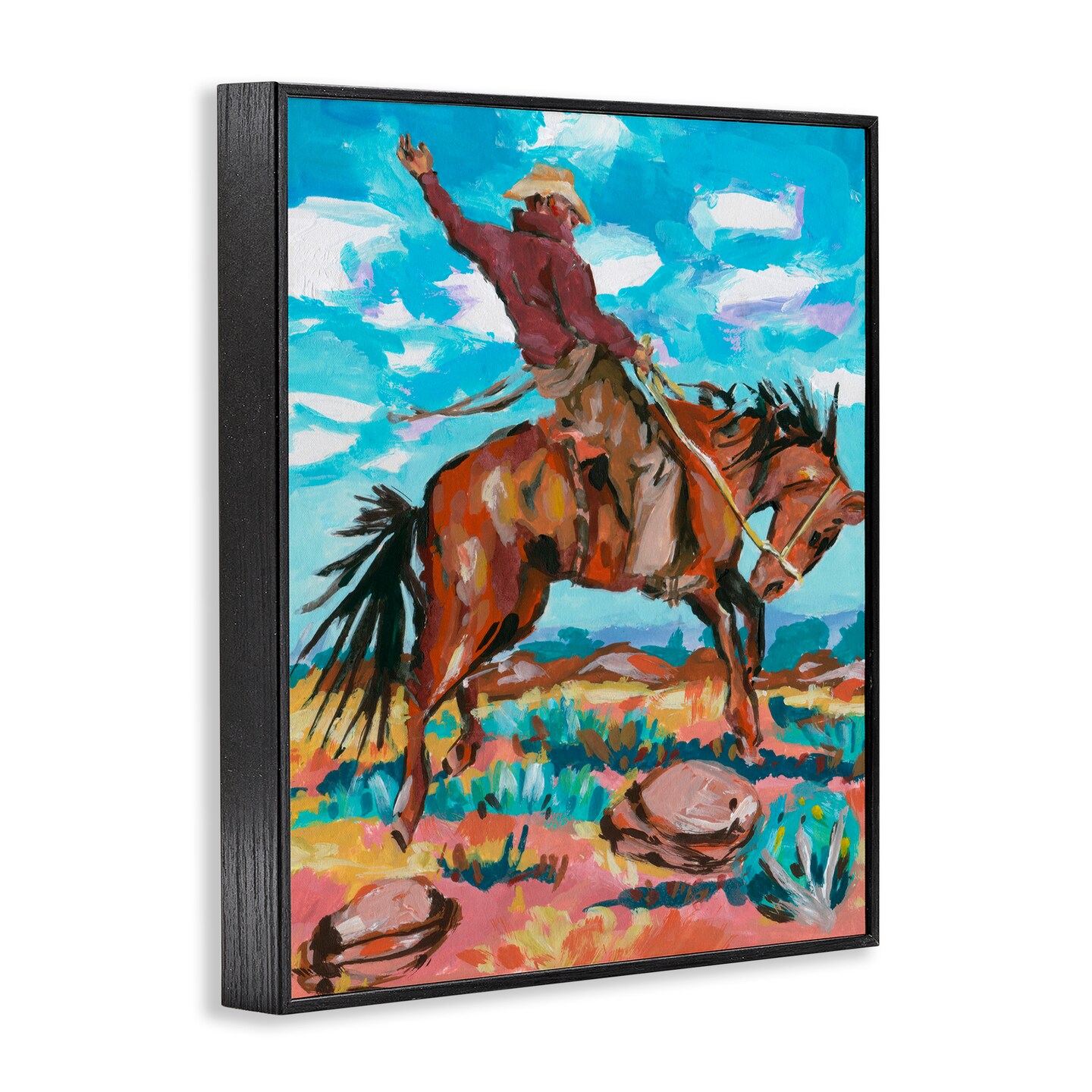 Stupell Industries Cowboy on Rearing Horse Framed Giclee Wall Art Design by Samuel Dixon
