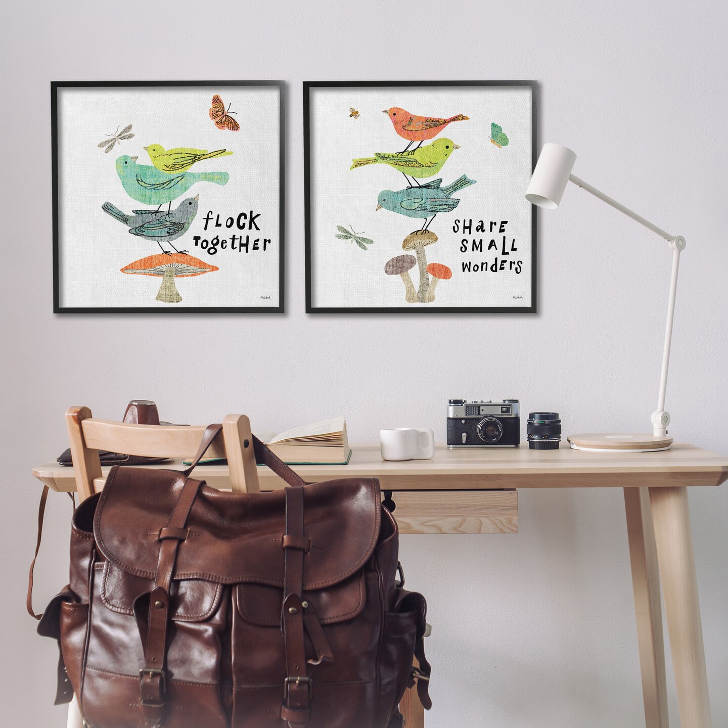 Stupell Industries Flock Together Share Birds 2 pc Framed Giclee Wall Art Set Design by Sue Schlabach