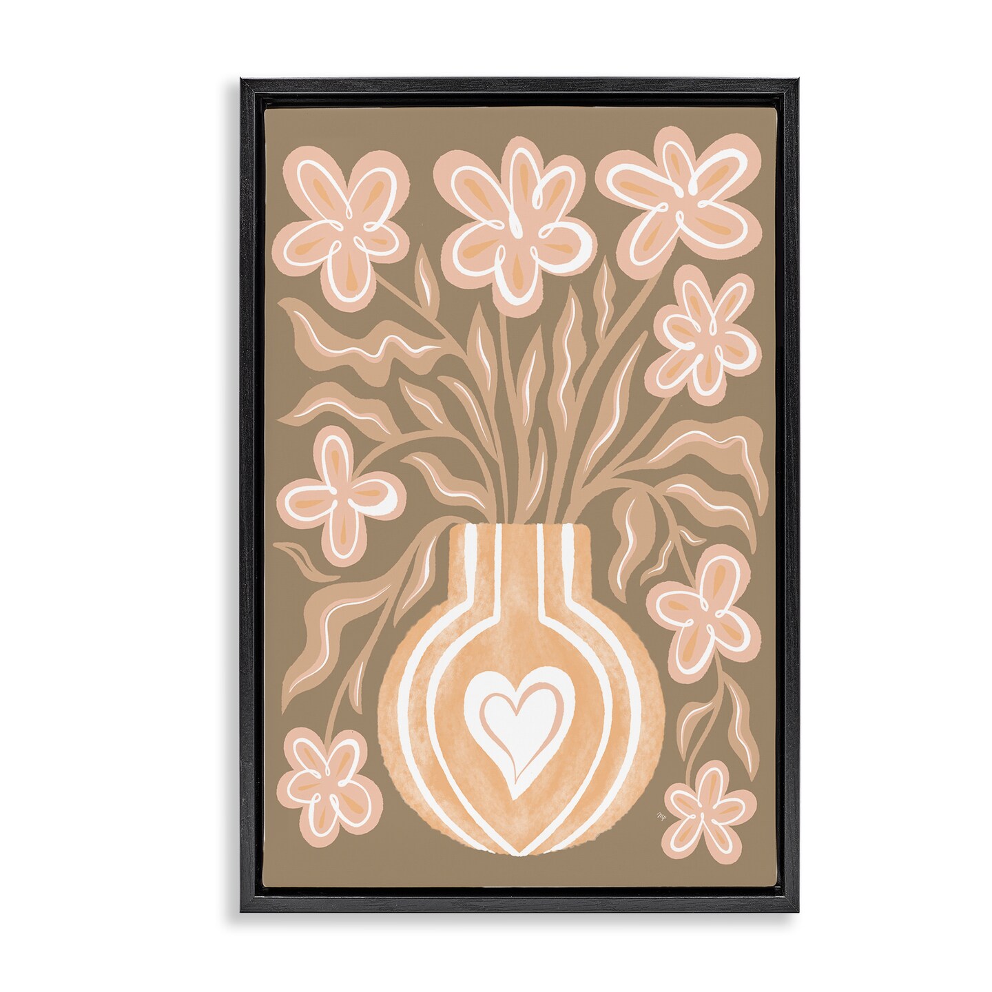 Stupell Industries Pink Retro Flower Vase Framed Floater Canvas Wall Art Design by Martina Pavlova