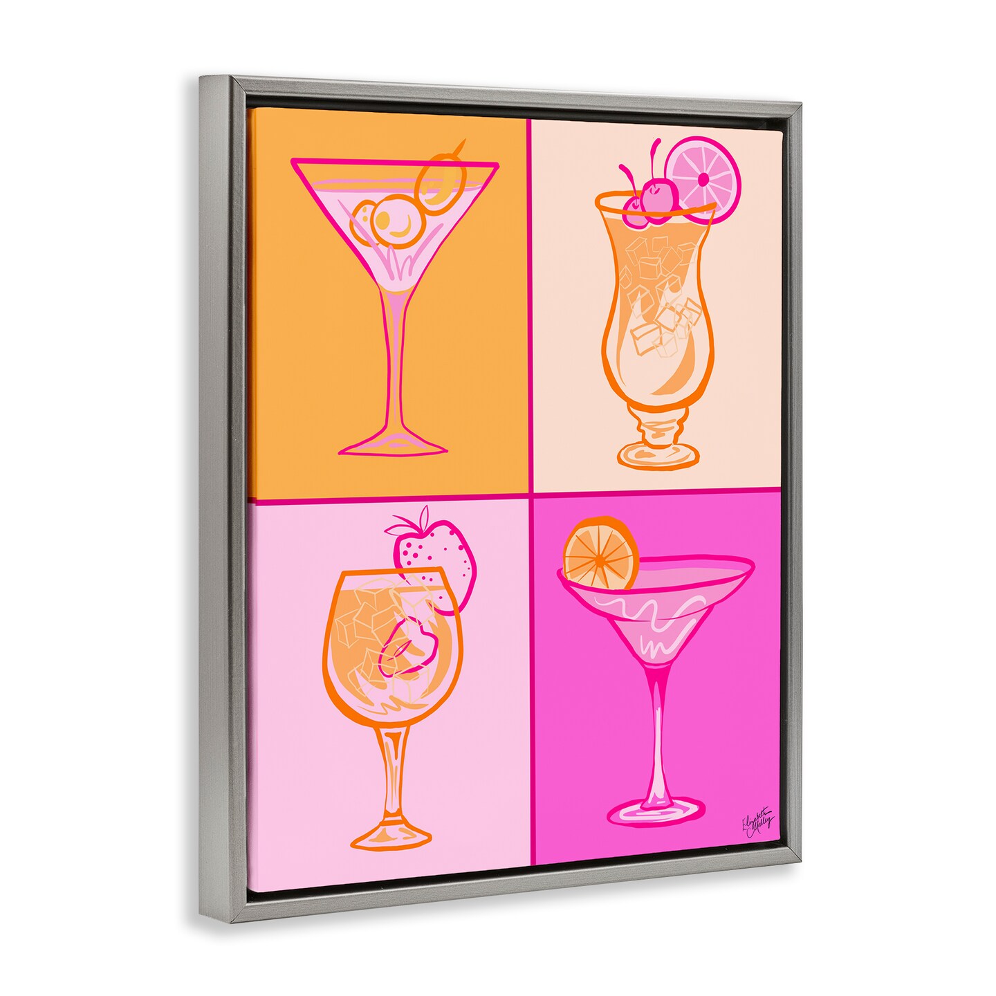 Stupell Industries Pink & Orange Cocktails Framed Floater Canvas Wall Art Design by Elizabeth Medley