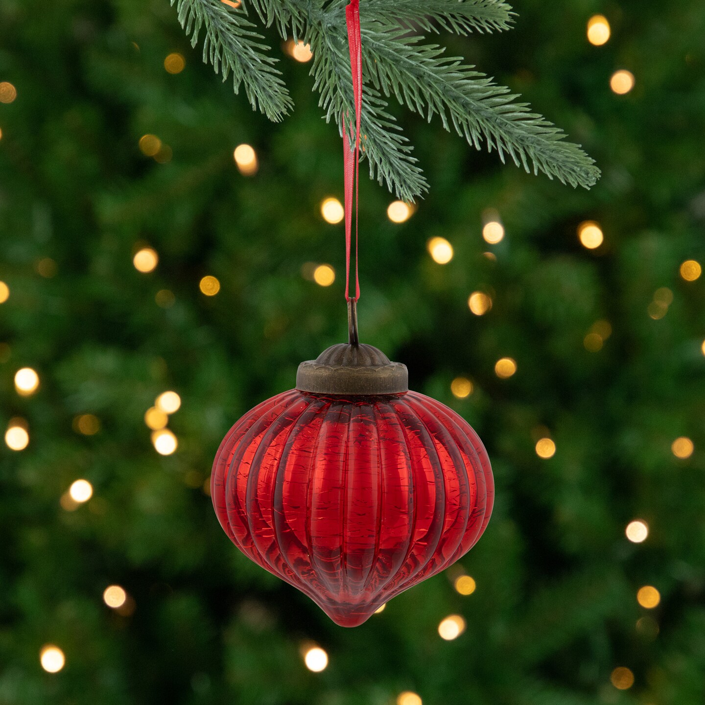 Northlight 3&#x22; Red Crackle Glass Onion Christmas Ornament
