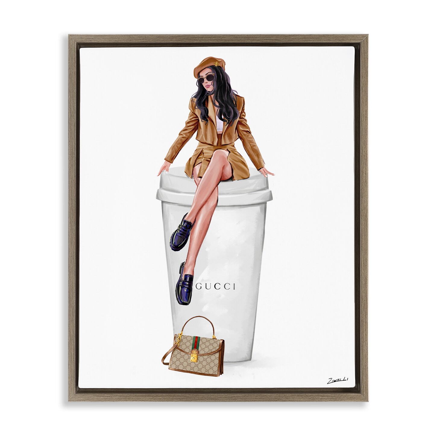 Stupell Industries Chic Lady on Coffee Cup Framed Floater