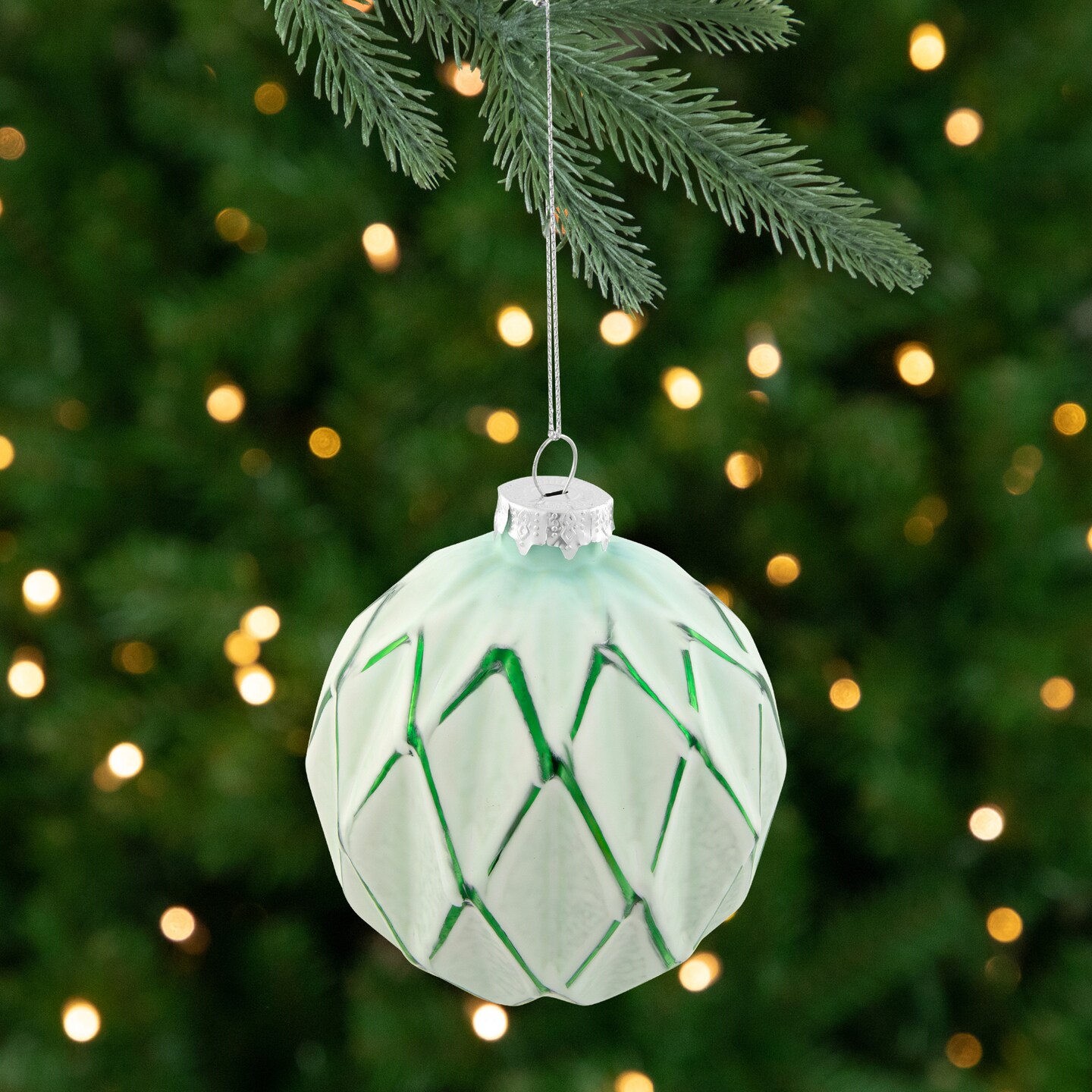 Northlight Harlequin Christmas Glass Ball Ornaments - 4" (100mm) - Mint Green - 4ct