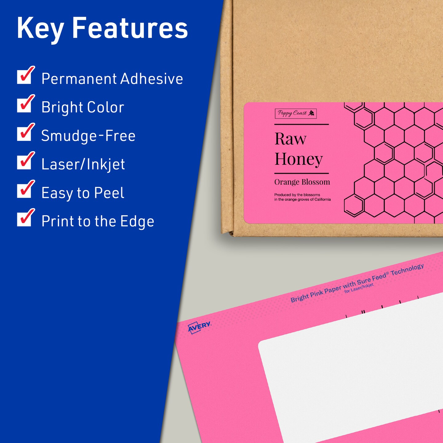 Avery Bright Pink Paper Labels, 3&#x22; x 6&#x22; Rectangle