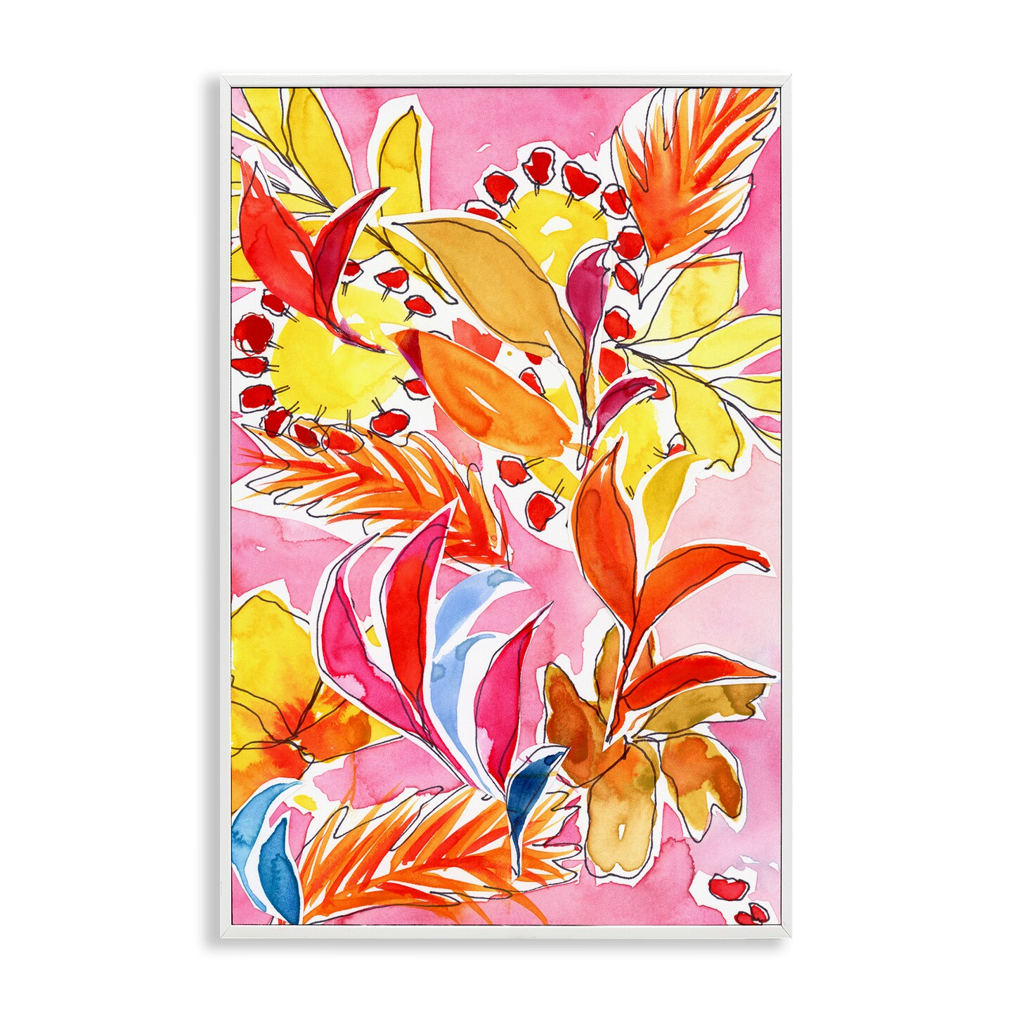 Stupell Industries Orange Botanicals on Pink Framed Giclee Wall Art Design by Victoria Barnes