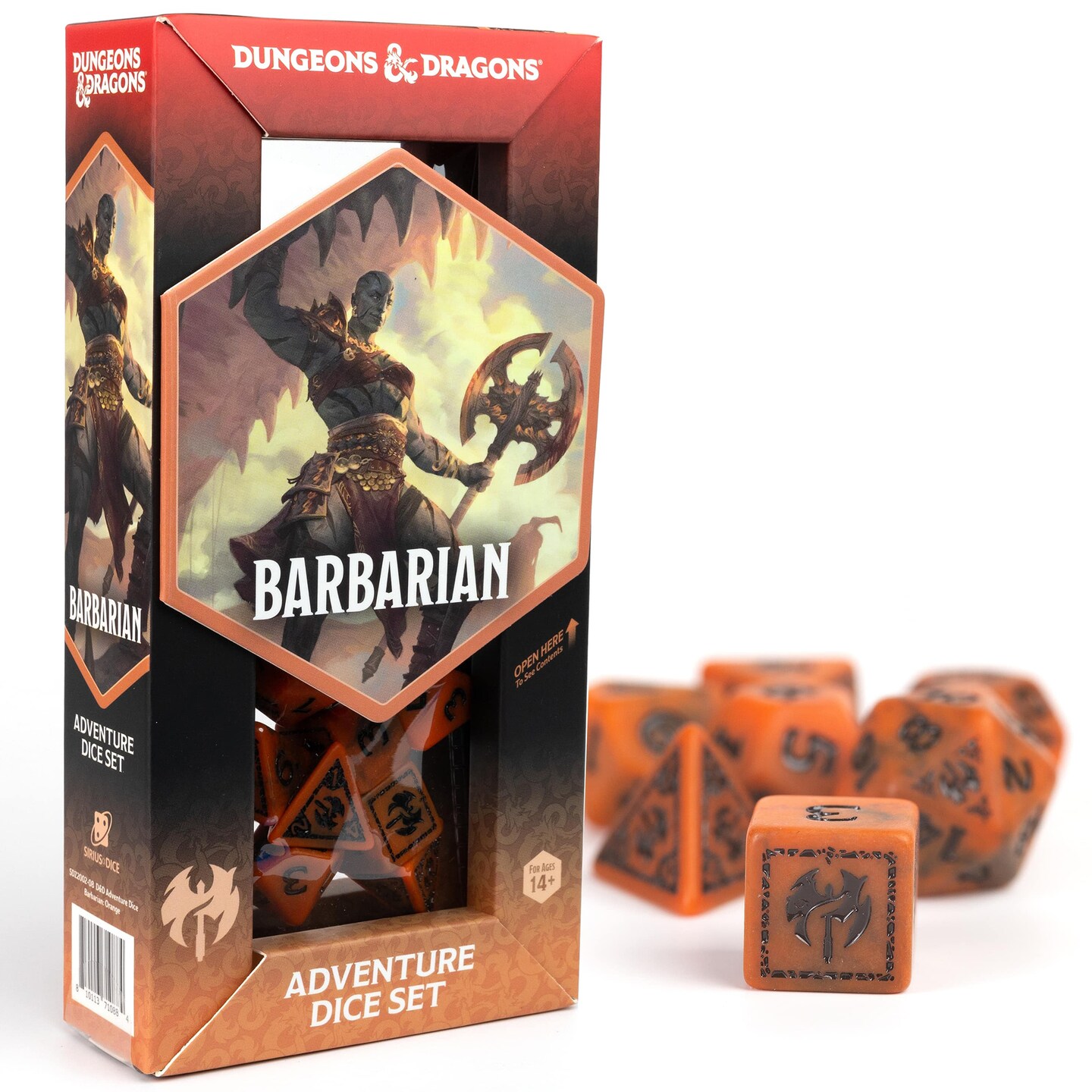 Dungeons &#x26; Dragons: D&#x26;D Adventure Dice: Barbarian - Orange - 15pc RPG Set, Class Symbols, Roleplaying Game Accessory, Sirius Dice, Officially Licensed