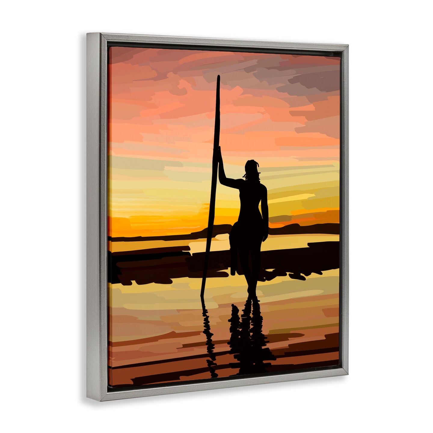 Stupell Industries Sunset Surfer Silhouette Framed Floater Canvas Wall Art Design by Amelia Noyes