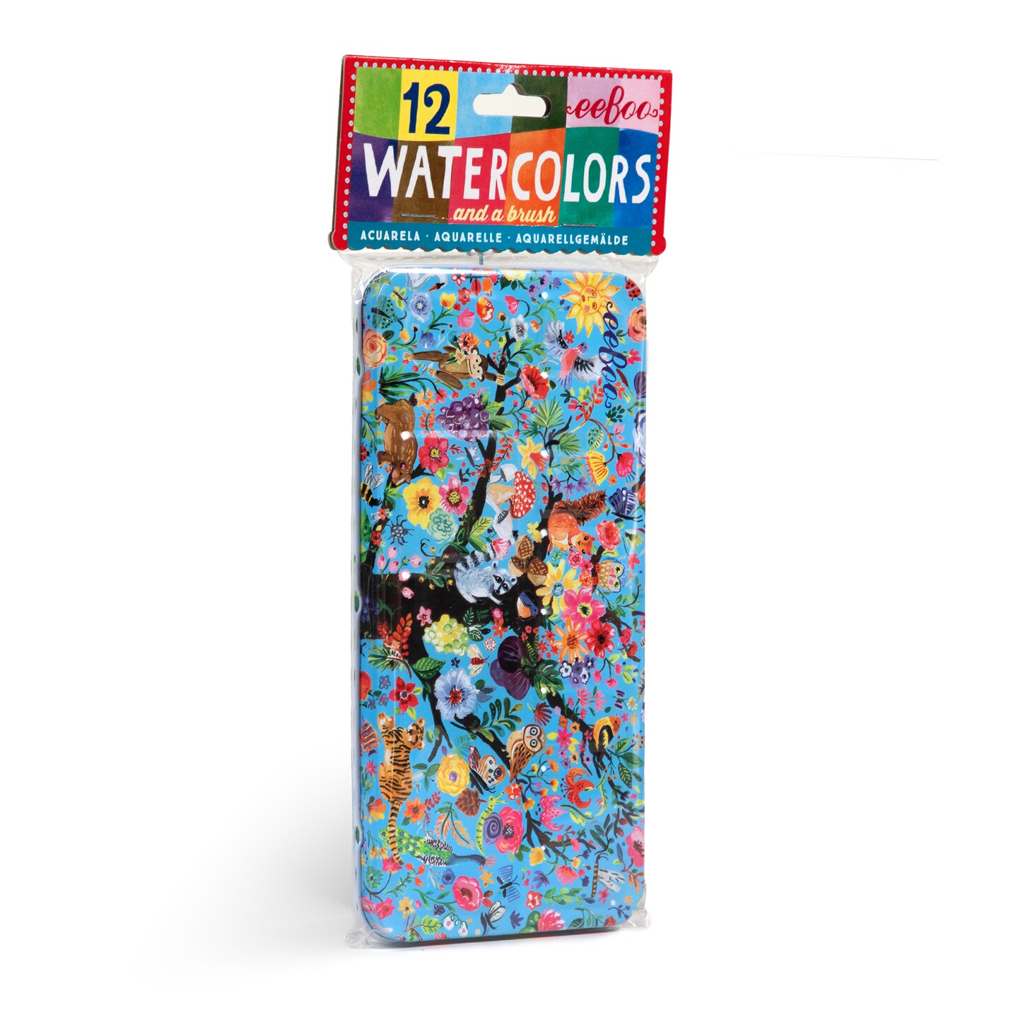 eeBoo: Tree of Life 12 Watercolors - Paint Set w/ High Quality Brush, Beautiful Design Tin Box, 12 Vibrant Colors, Kids Art Supplies, Ages 3+