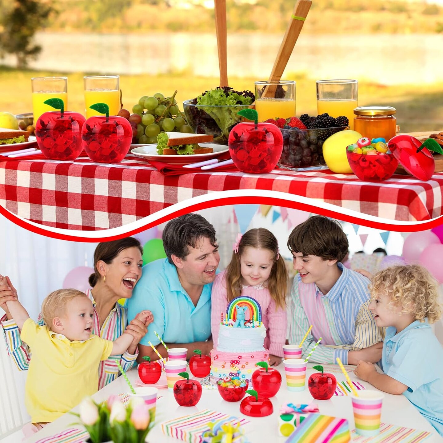 50 Pcs 4.1 x 3.7 Inch Plastic Apple Container Bulk Back to School