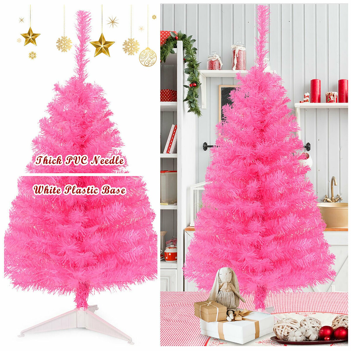 Costway 3ft Unlit Artificial Christmas Halloween Mini Tree Black with Plastic Stand Green/Black/Pink