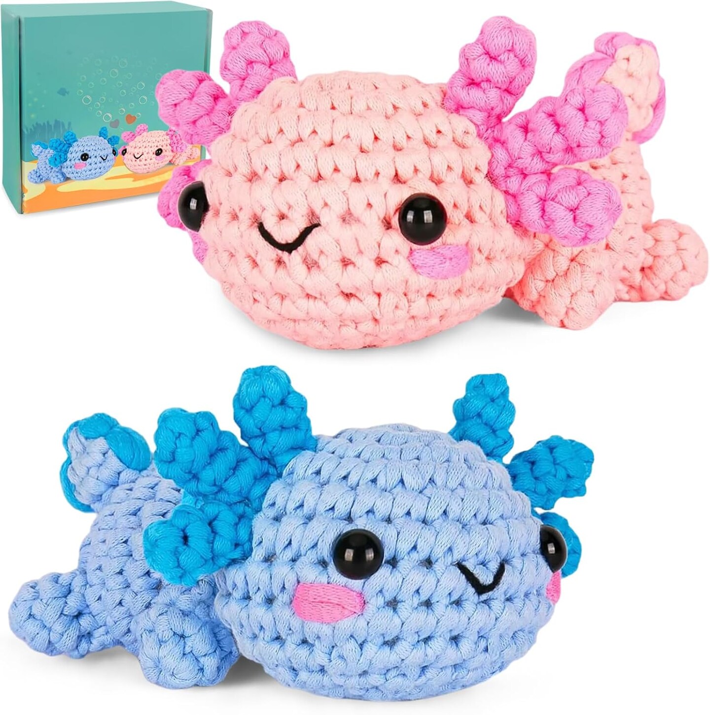 Crochet Kit with Step-by-Step Video Tutorials (Blue, Pink) 7 x 4.7 x 2.39 inches