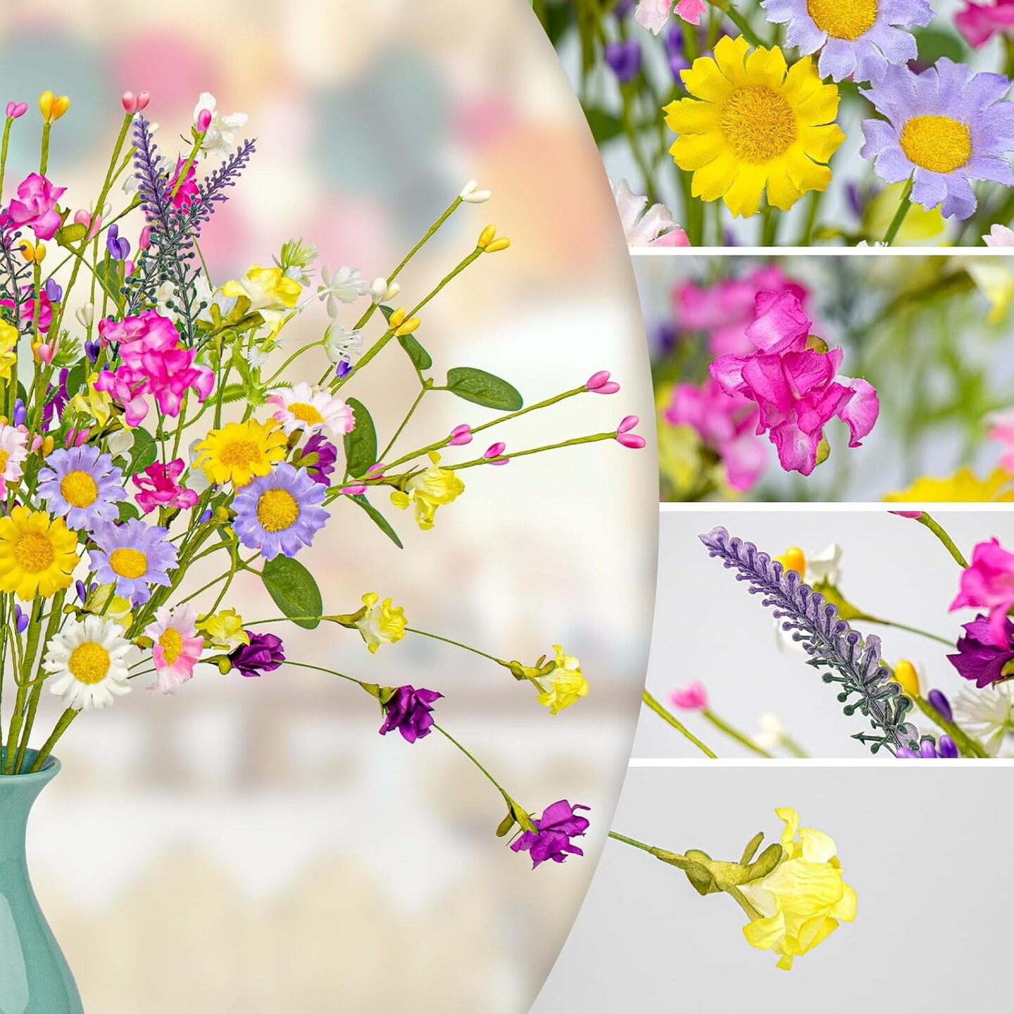 12 Pack Spring Floral Picks 17 Inch Artificial Flower Stems Colorful Spring Flowers with Pip Berries for Vases Centerpieces Sprimg Summer Flower Arrangements and Easter Decor