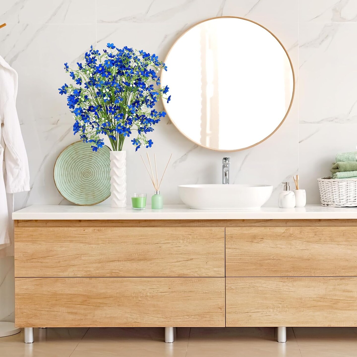 8 pcs Royal Blue Artificial Silk Flowers – Long Stems for Vase & Home Decor