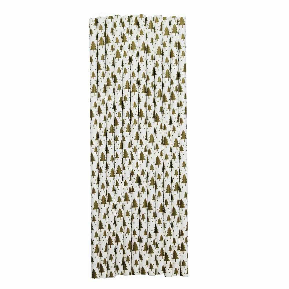 Gold Christmas Trees Cake Pop Party Straws