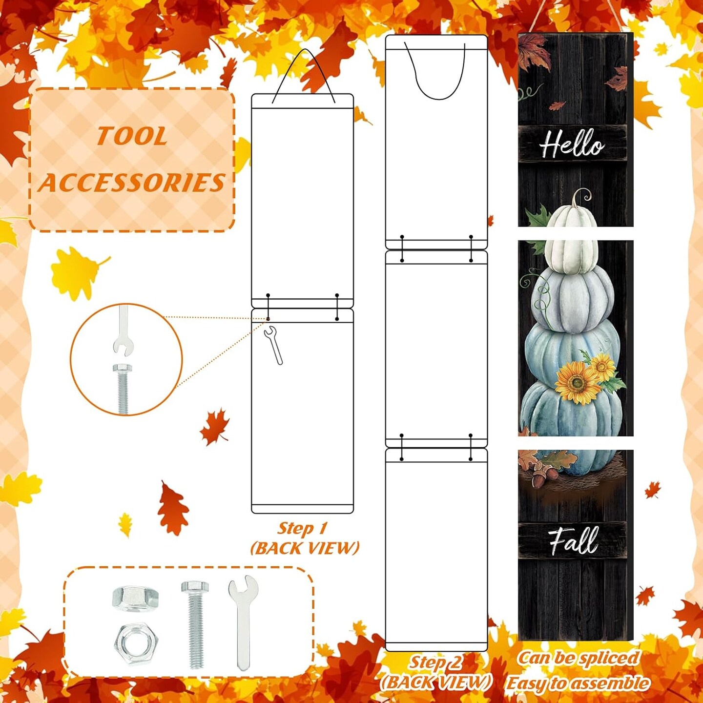 47-Inch Thanksgiving Fall Porch Sign – Hello Fall Pumpkin Wooden Vertical Hanging Decoration for Indoor/Outdoor Farmhouse Autumn Welcome (blue)
