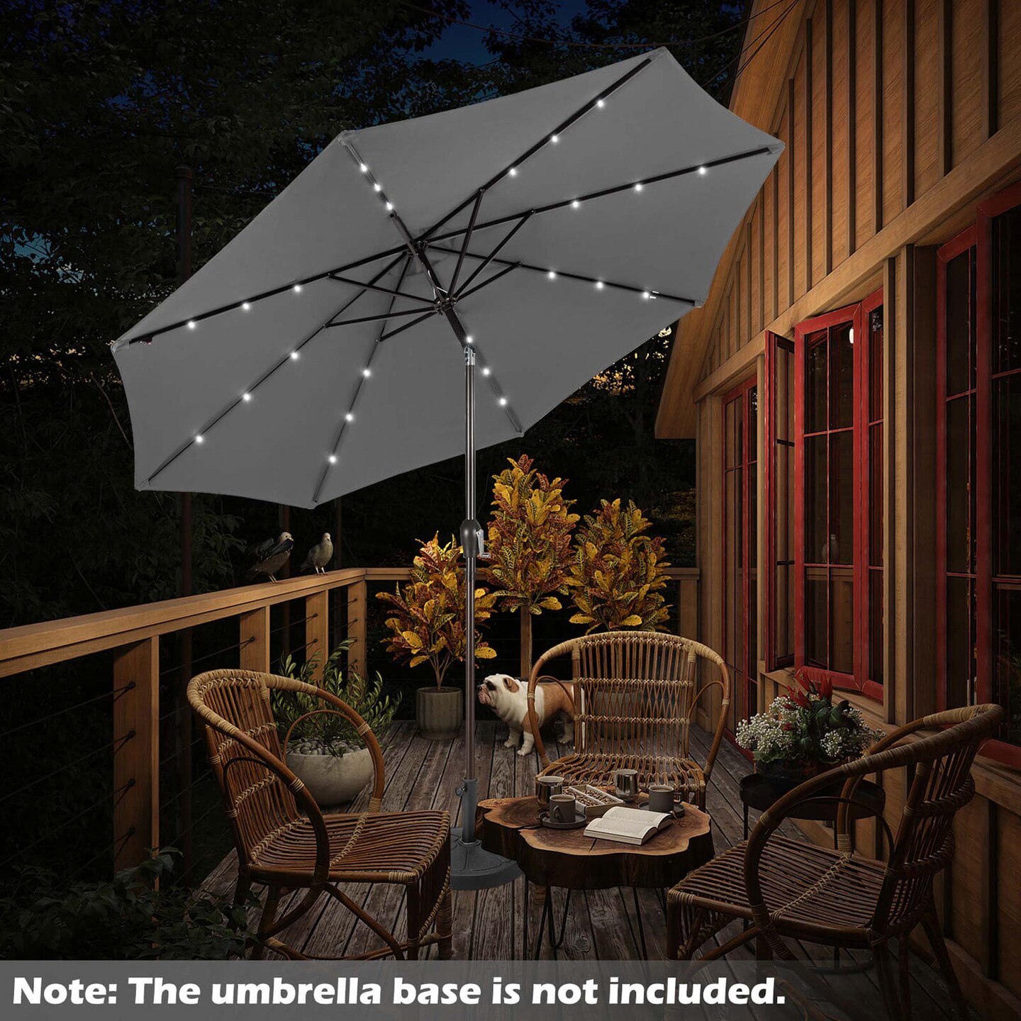 Costway 10' Solar LED Lighted Patio Market Umbrella Shade Tilt Adjustment Crank Tan/Beige/Blue/Navy/Burgundy/Gray