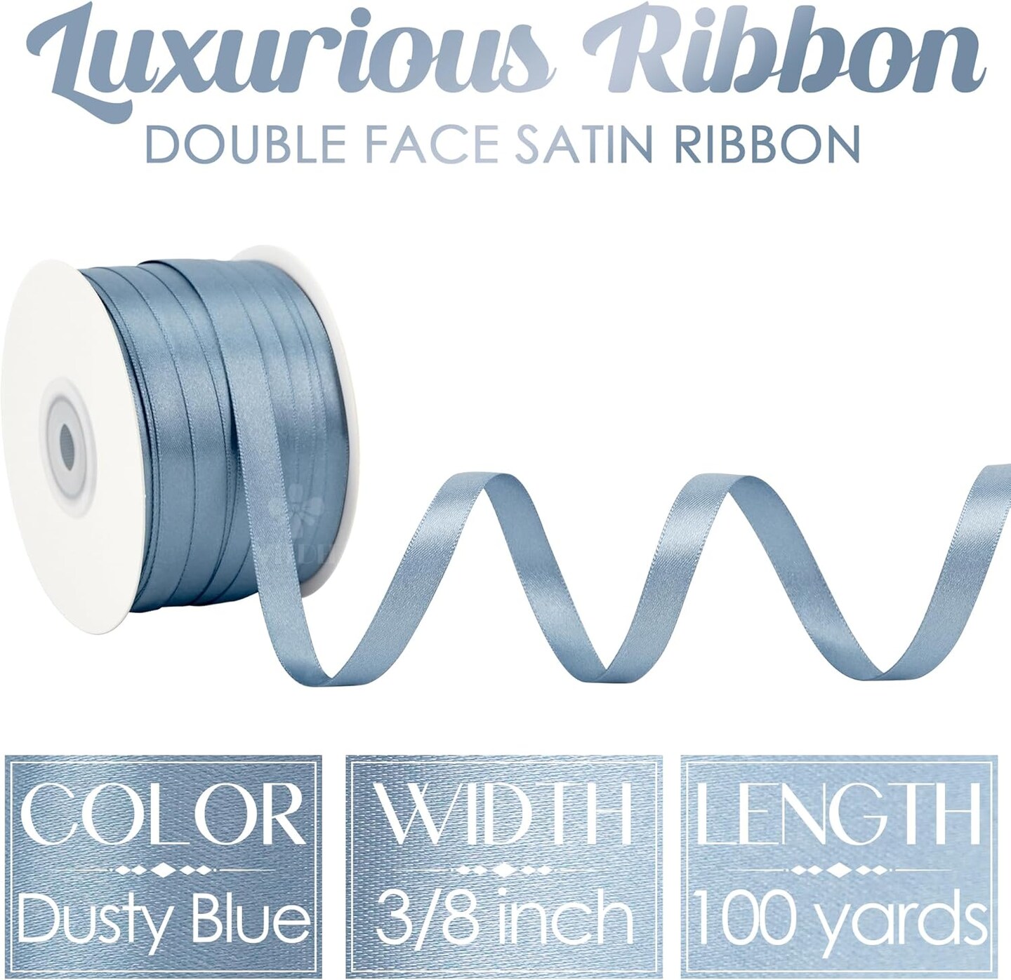 Dusty Blue Satin Ribbon 3/8 Inch Lux Double Sided Satin 100 Yards Roll Thin Blue Ribbon for Gift Wrapping, Party Supply, Birthday, Baby Shower, Wedding, DIY Crafts, Festival Supplies