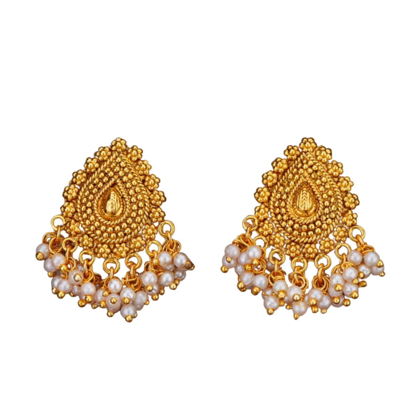 Indian Jhumka Earrings for Women - Indian Jhumki Chandelier Small Tops Earring in Golden Tone Beaded Bollywood Style Dangle Earring Jewelry for Bride | Birthday Gift for Her