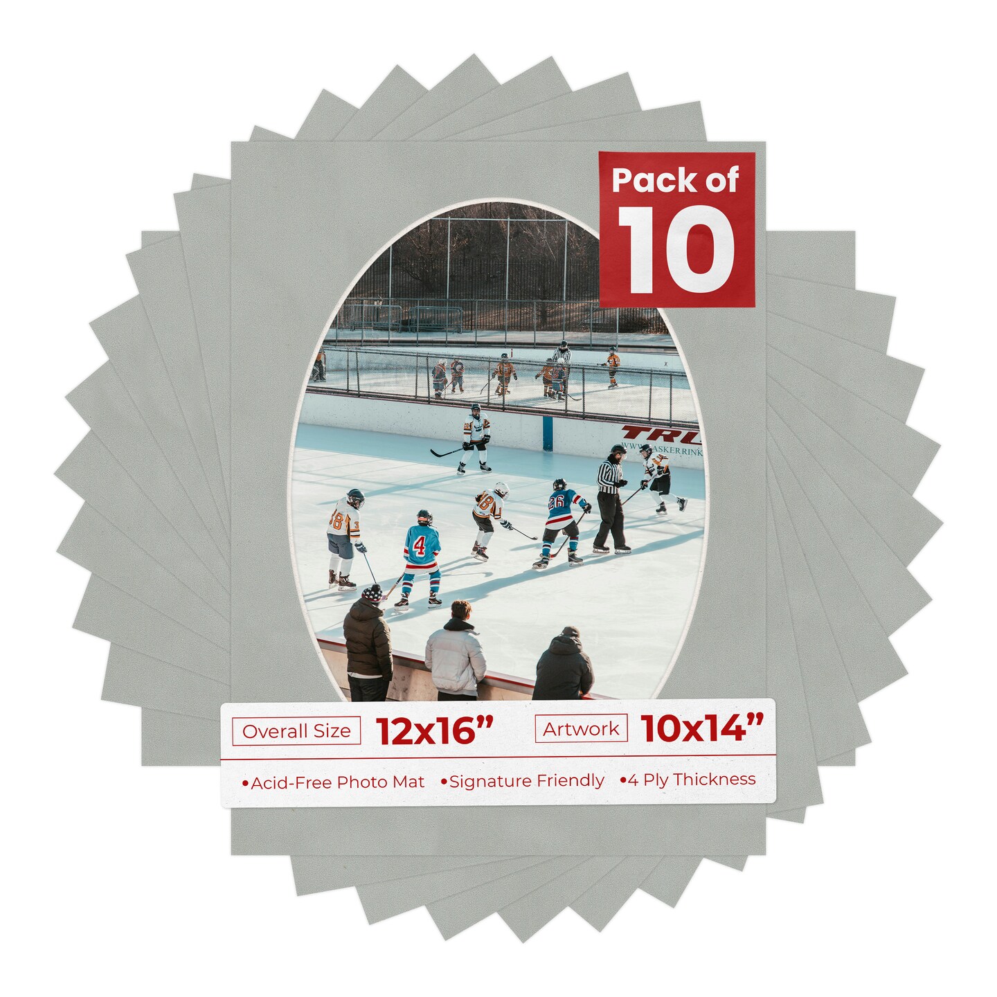 Light Grey Suede Mat Board for 12x16 Frames - Oval Opening for 10x14 Photos