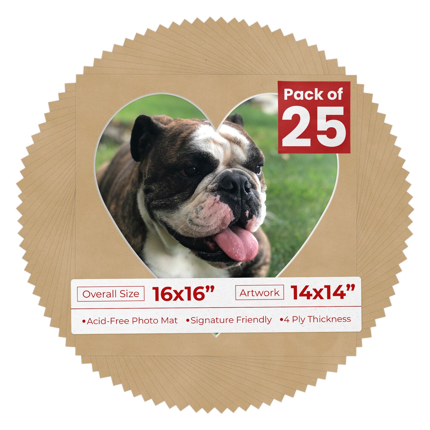 Beige Suede Mat Board for 16x16 Frames - Heart Opening for 14x14 Photos