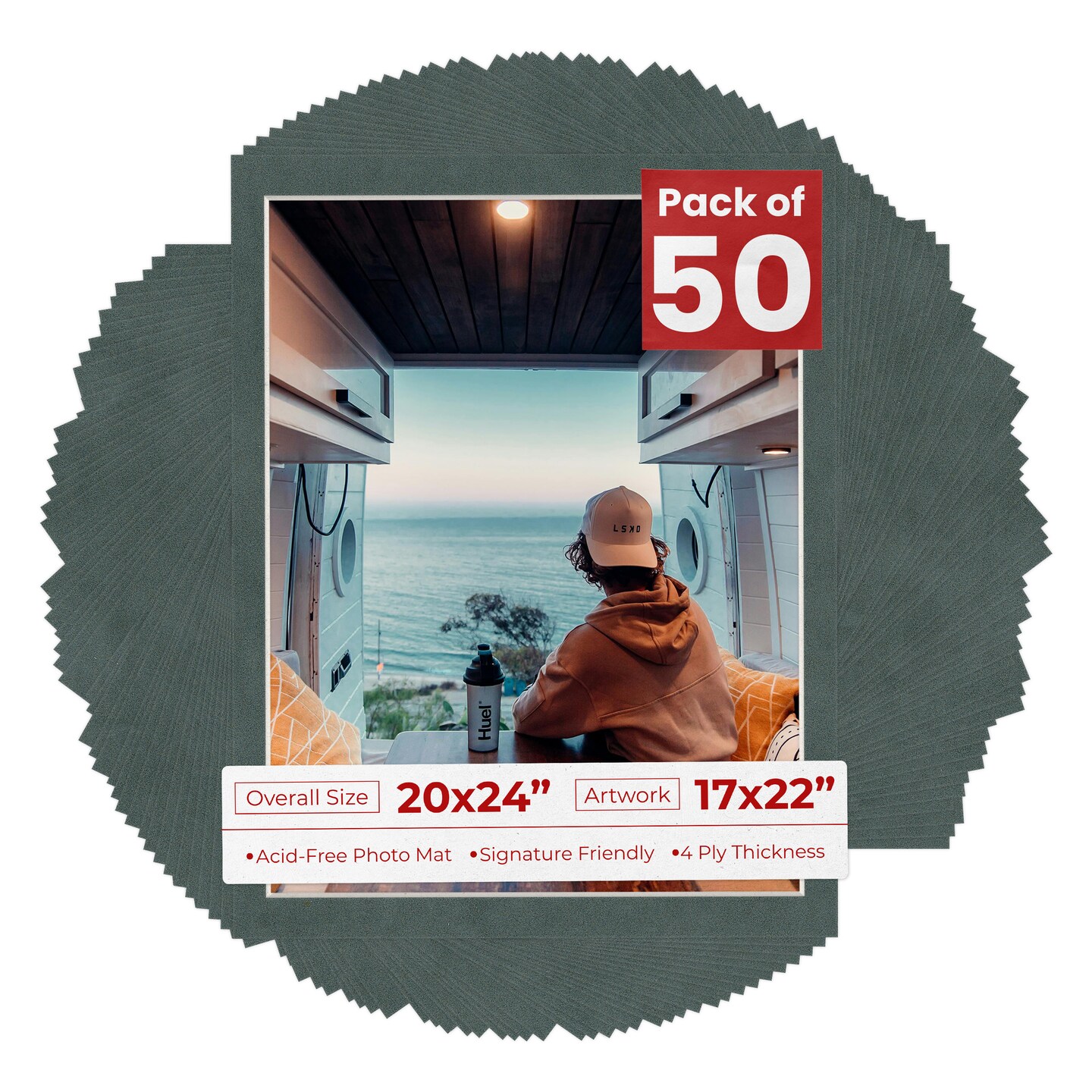 Dark Grey Suede Mat Board for 20x24 Frames - Fits 17x22 Photos