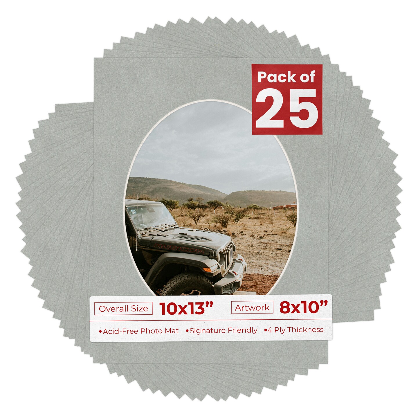 Light Grey Suede Mat Board for 10x13 Frames - Oval Opening for 8x10 Photos