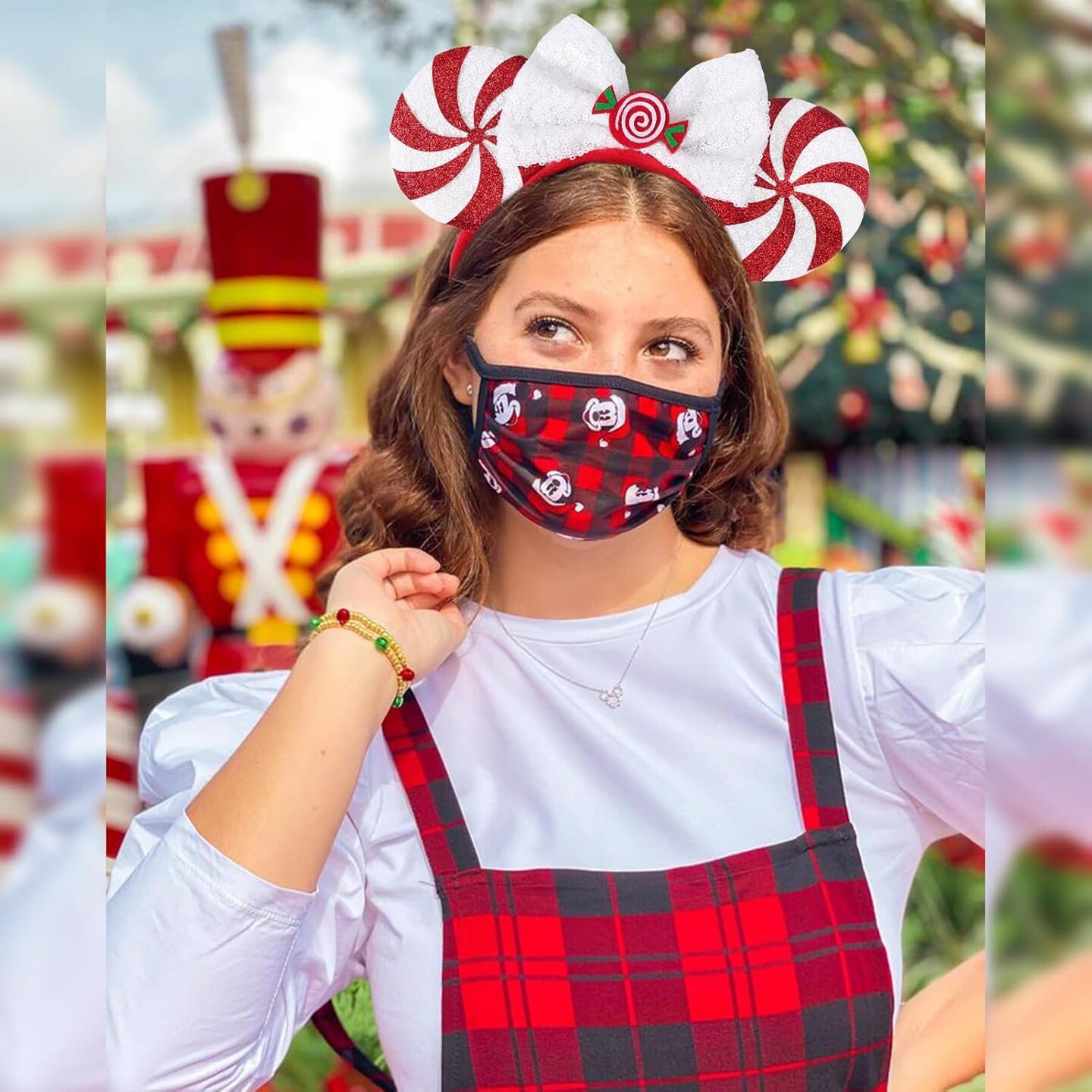 Christmas Ears for Women Adult Kids, Peppermint Candy White Red, Glitter Park Ears Christmas Headband for Christmas Party Gathering Cosplay Costumes Accessories