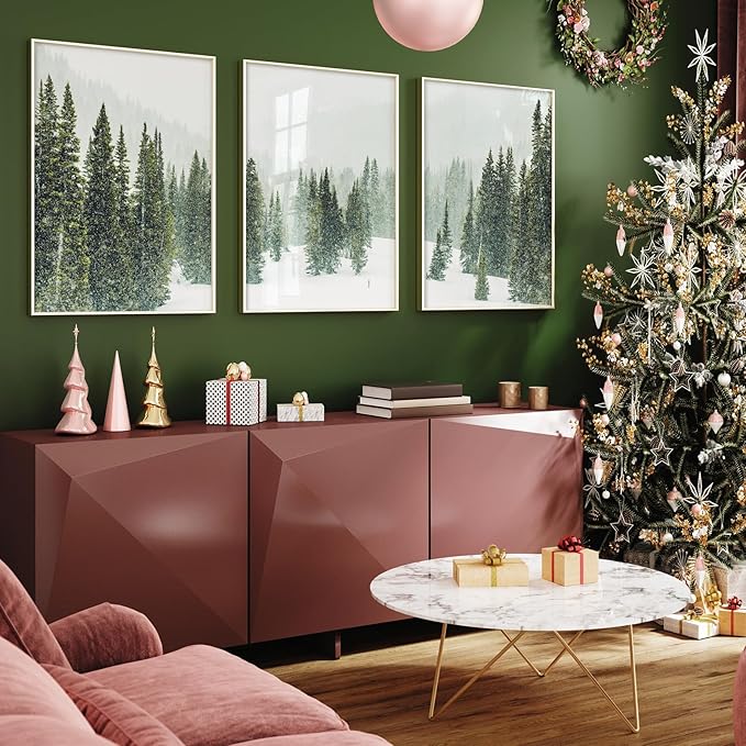 JarThenaAMCS Set of 3 Winter Trees Wall Art Prints Snow Covered Mountain Forest Art Poster Xmas Winter Nature Room Decor for Gallery Living Room Bedroom Wall, 11 x 14 Inch (No Frame)