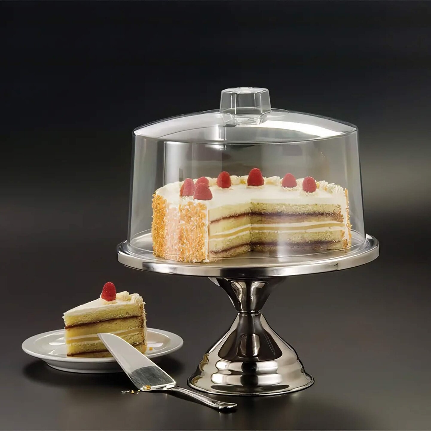 13.5" Round Stainless Steel Cake Stand with Bright Mirror Finish
