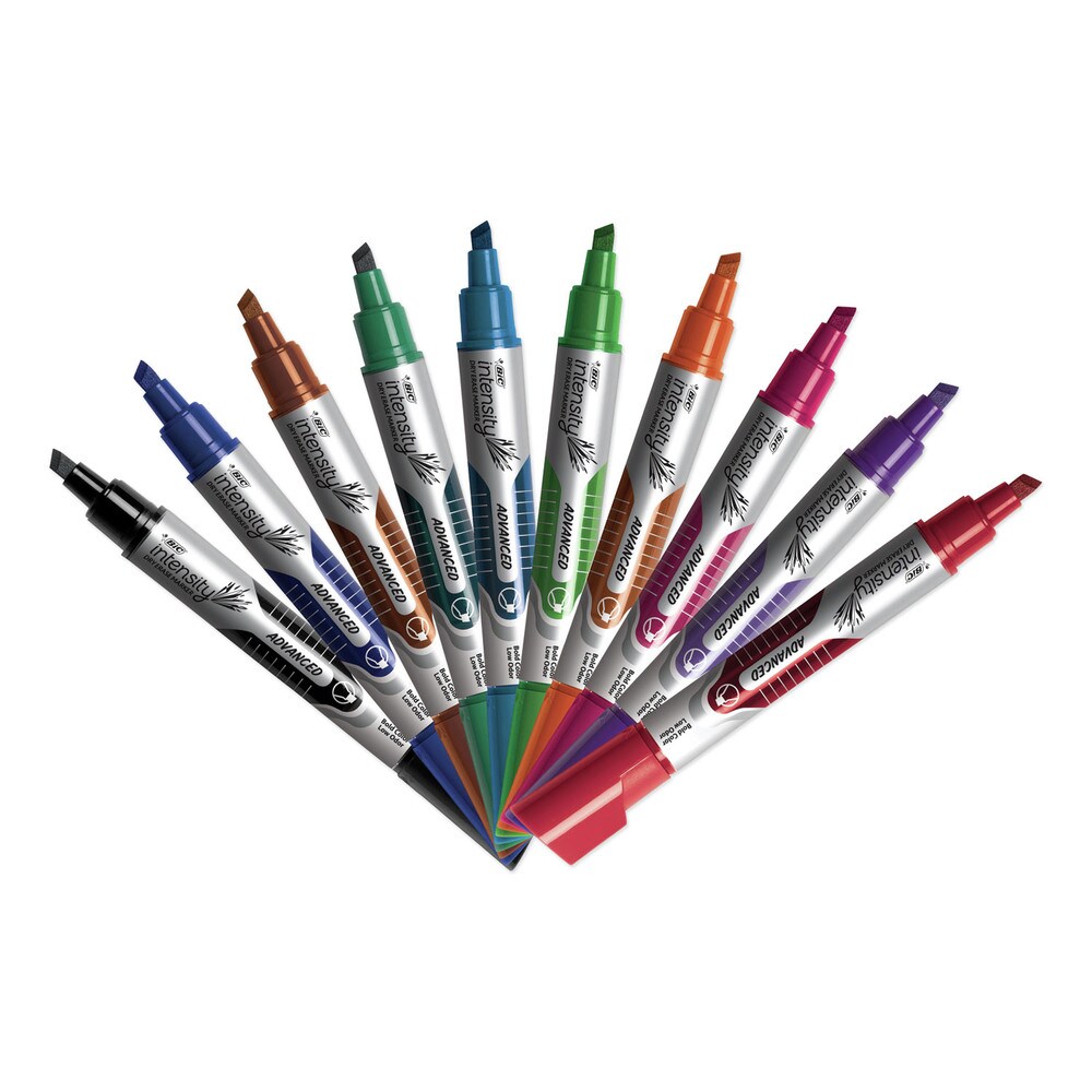 BIC Intensity Advanced Tank-Style Chisel Tip Dry Erase Marker - Broad/Assorted Colors (12/Set)