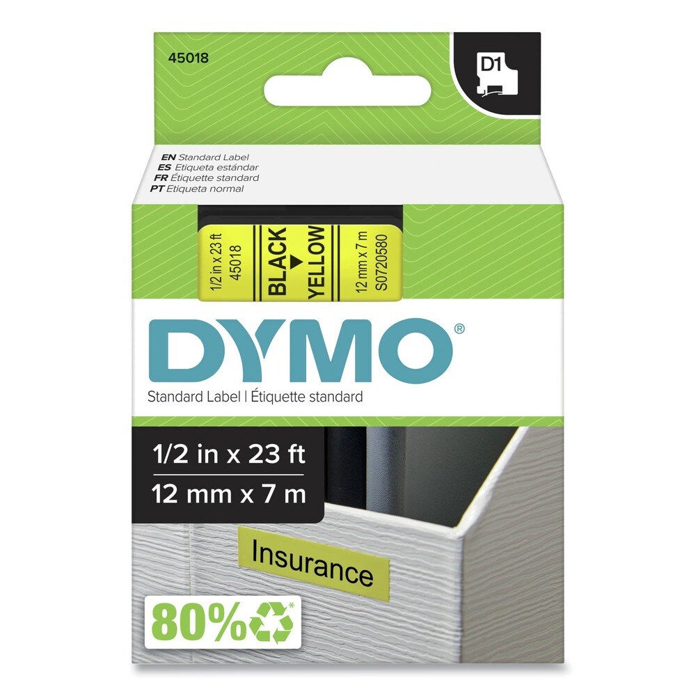 DYMO 0.5 in. x 23 ft. D1 High-Performance Polyester Removable Label Tape - Yellow