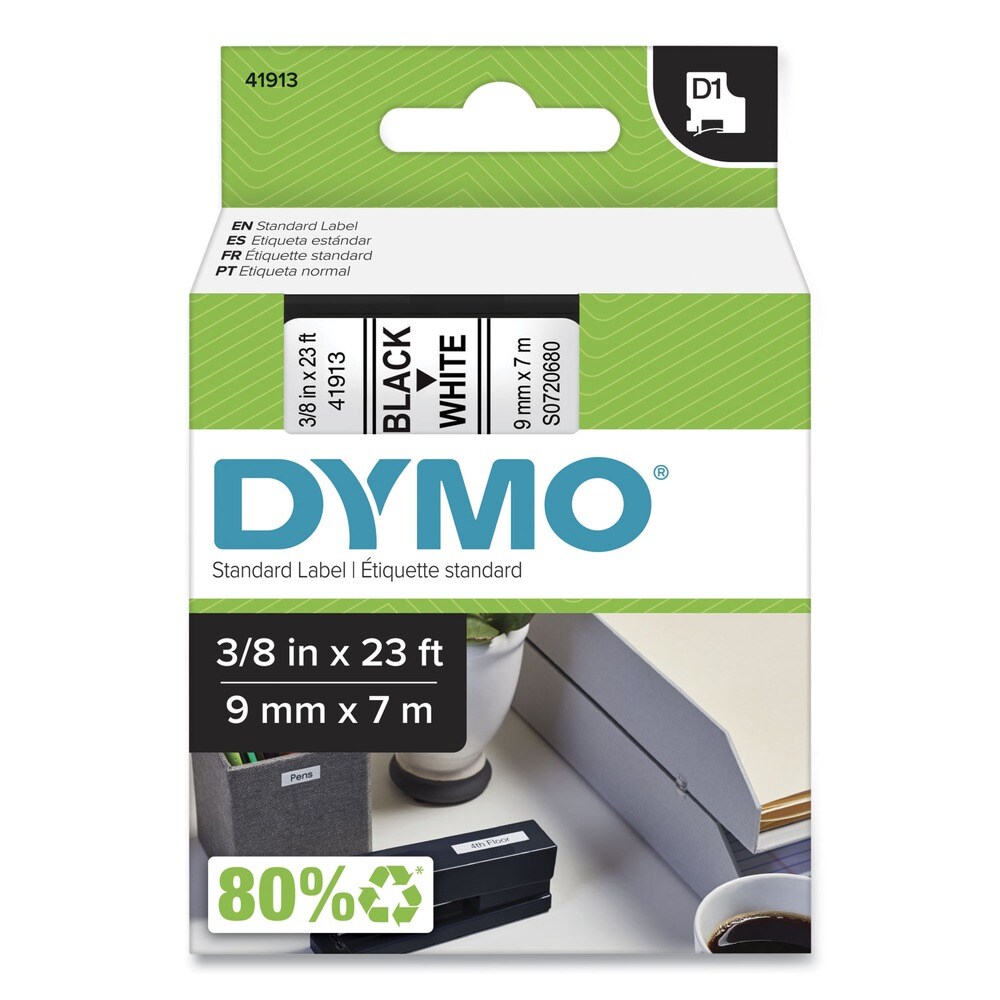 DYMO D1 High-Performance 0.37 in. x 23 ft. Polyester Removable Label Tape - Black on White