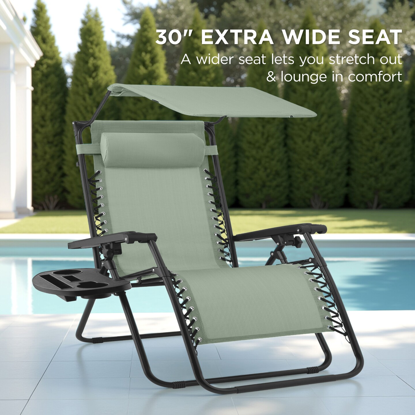 Best Choice Products 30” Extra Wide Folding Zero Gravity Patio Lounge Chair w/Adjustable Canopy Shade