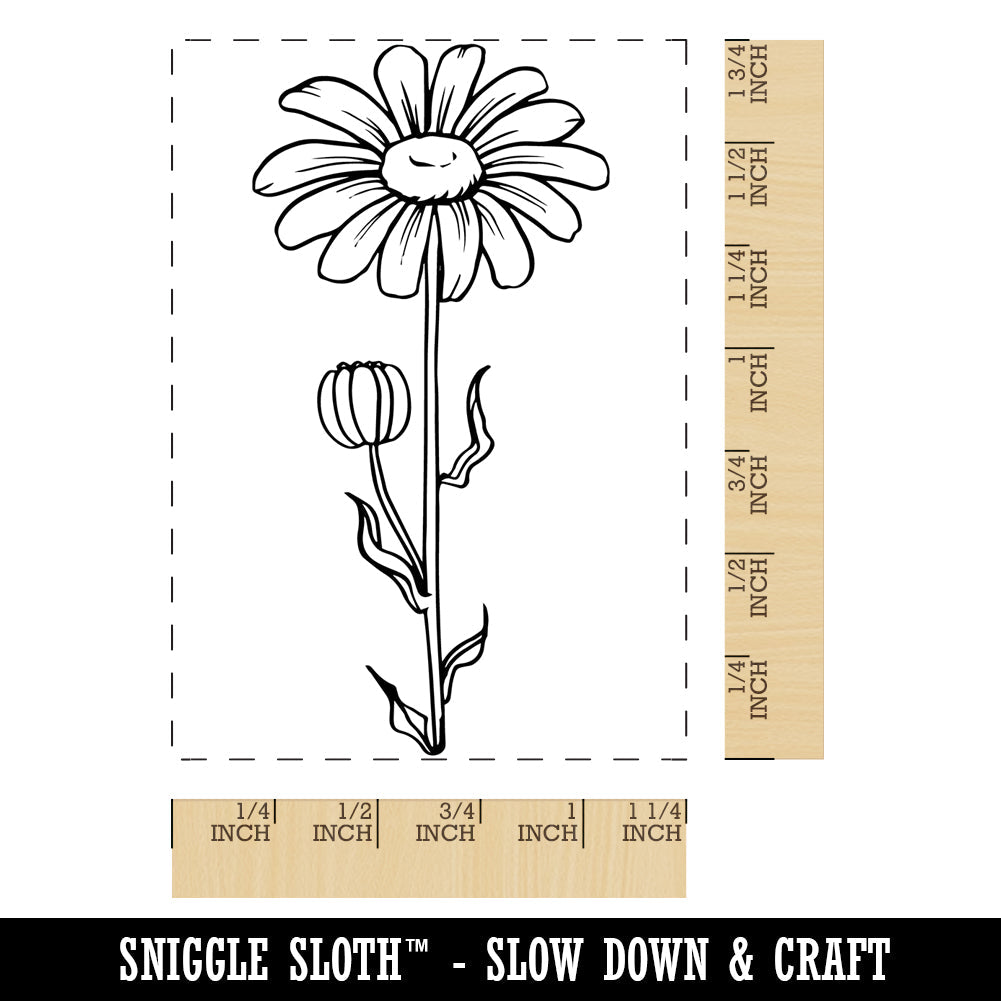 Hand Drawn Daisy Flower Rectangle Rubber Stamp for Stamping Crafting
