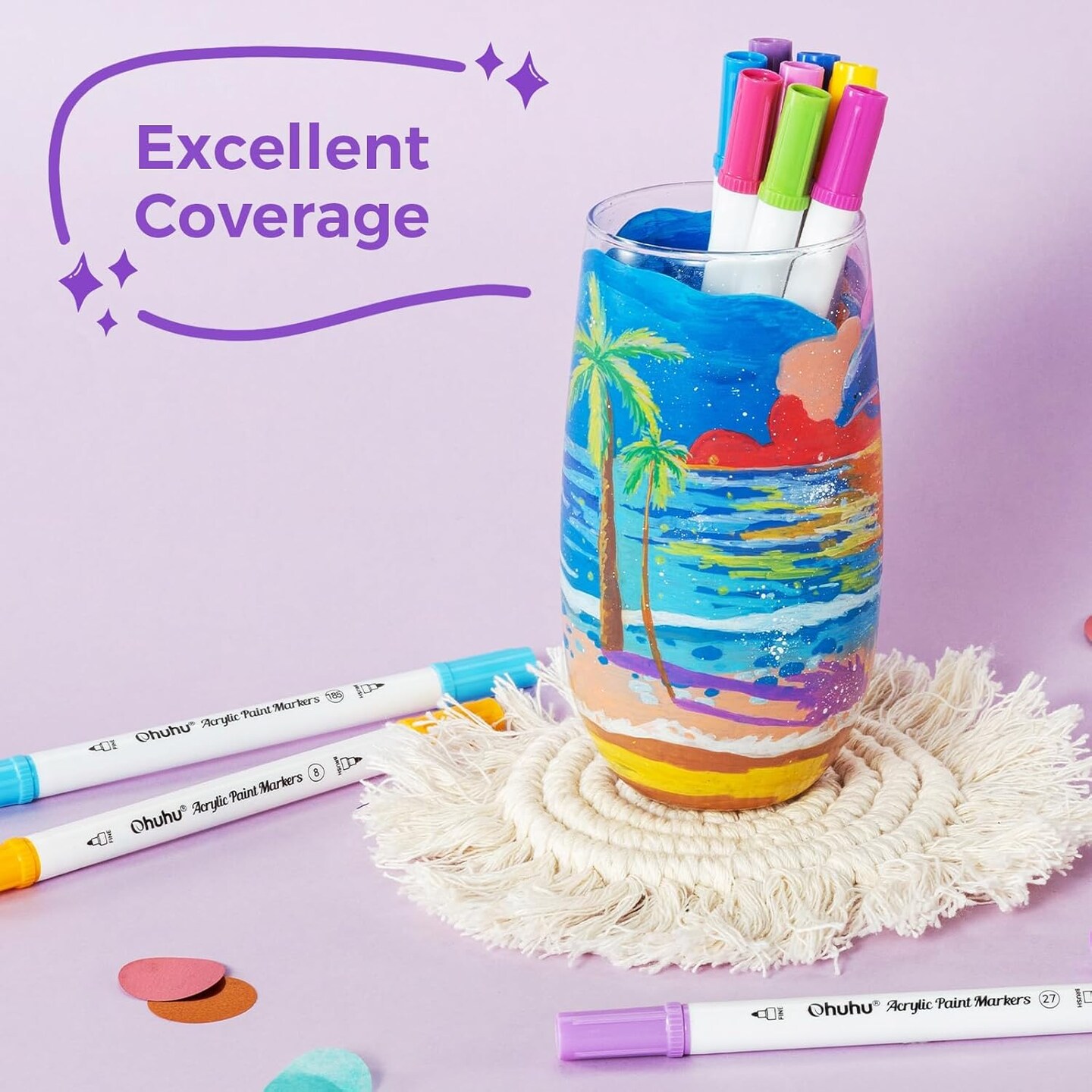 Ohuhu Acrylic Paint Markers Dual Tips: 72 Colors Paint Pens High Opacity Acrylic Markers Waterproof Lightfast for Christmas Gifts Rock Painting 3D Prints Egg Wood Glass Ceramic DIY Crafts - Brush & Dot/ Fine & Dot/ Brush & Fine