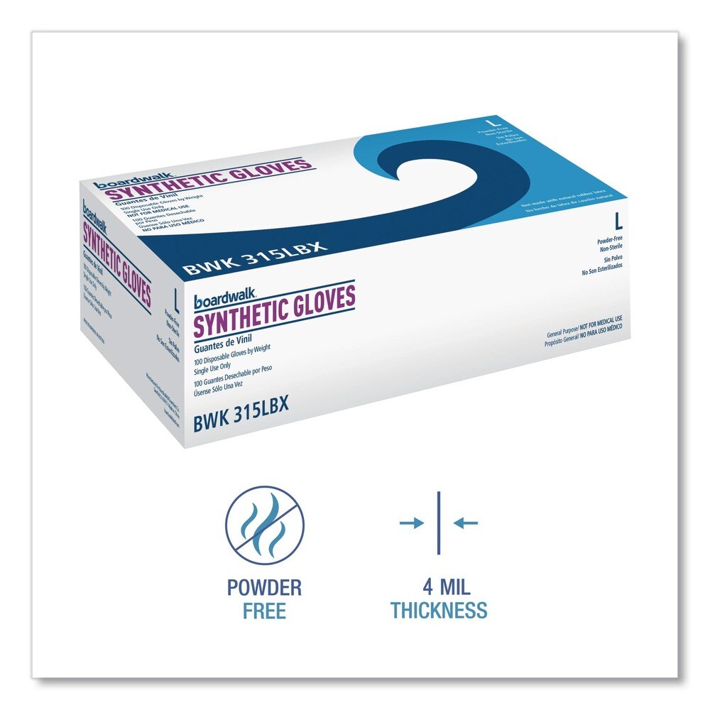 Boardwalk 4 mil 9.5 in. Long Powder-Free Synthetic Vinyl Gloves - Large, Beige (100/Box)