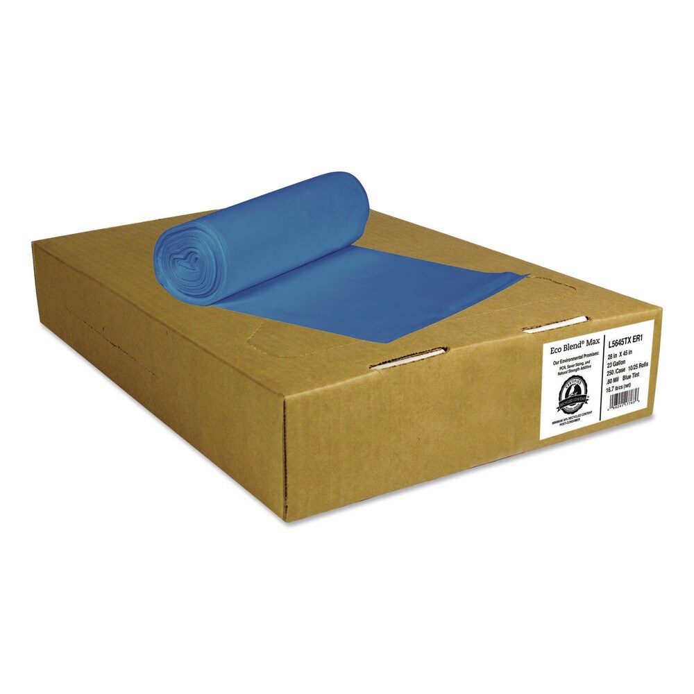 Heritage Eco Blend Max 28 in. x 45 in. 0.8 mil 23 Gallon Can Liners - Blue (25 Bags/Roll, 10 Rolls/Carton)