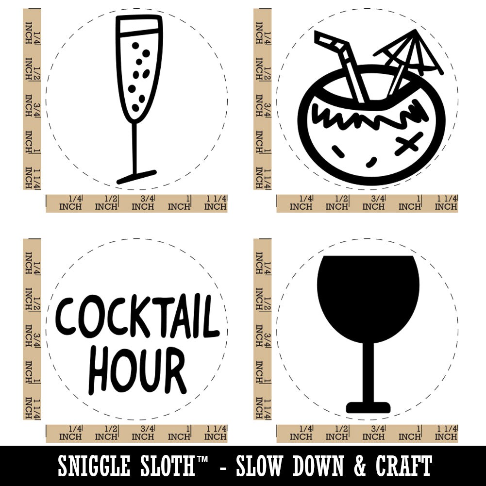 Cocktail Hour Tropical Drink Wine Glasses Cocktails Rubber Stamp Set for Stamping Crafting Planners