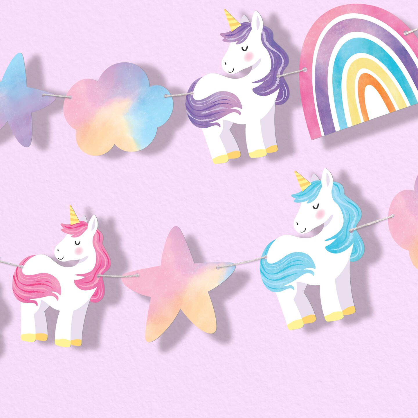 Big Dot of Happiness Unicorn Garland Banner, Rainbow Party Decorations Banner, 30 Feet of Cord, 15 Double-Sided Unicorns, Rainbows, Stars, Clouds