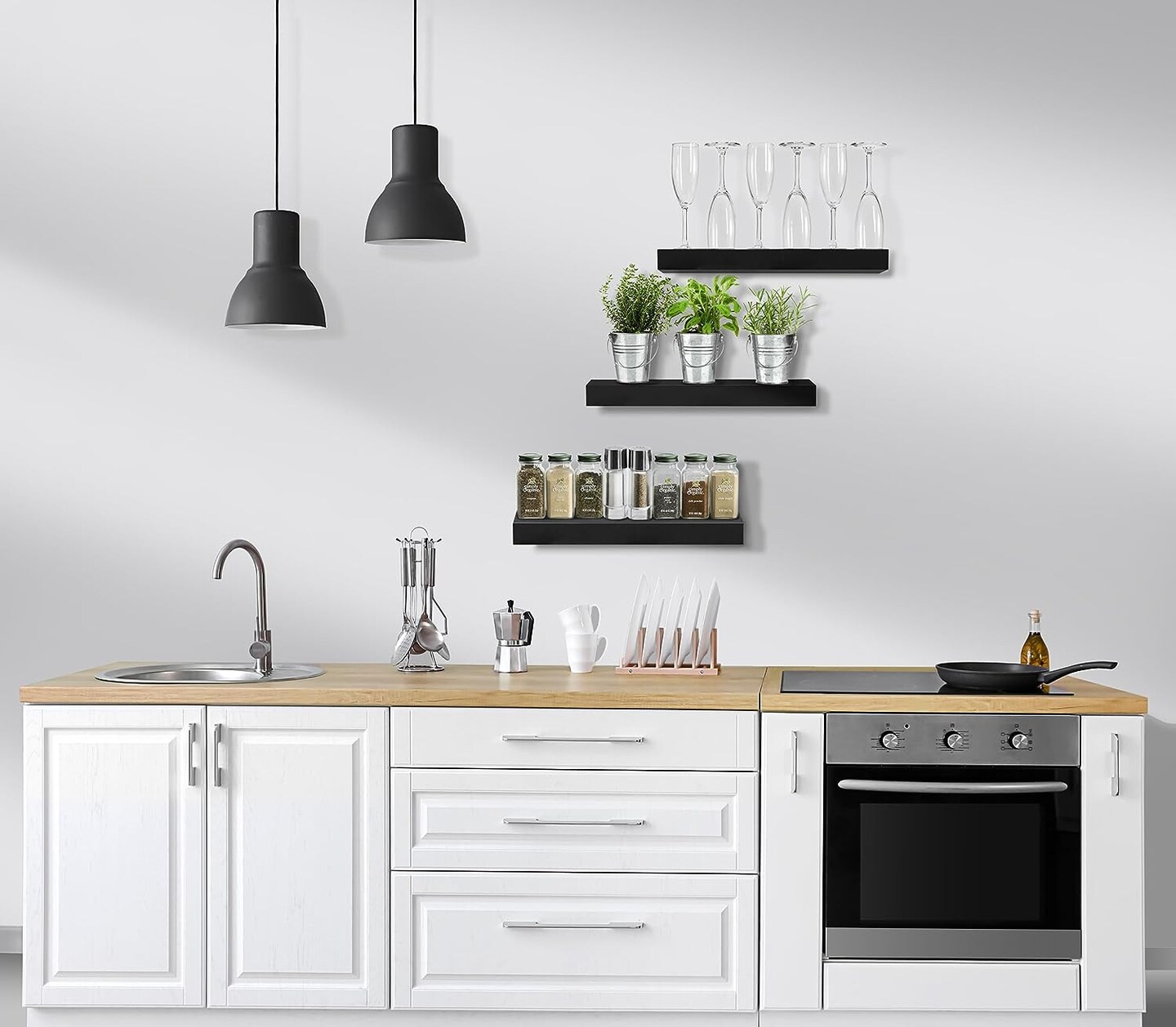 Sorbus 3 Pack Wall Mounted Floating Shelves - for Bedroom, Kitchen, Living Room, Office - Floating Shelf for Trophies, Books, Frames, etc