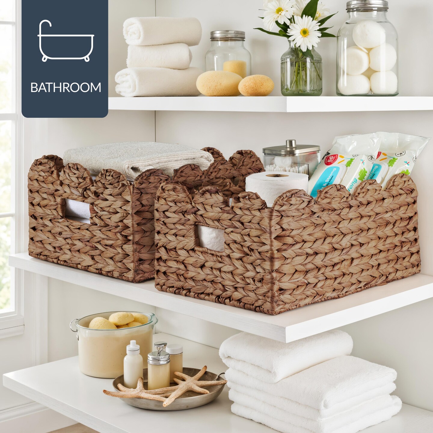 Best Choice Products 16x12 Scalloped Shelf Baskets, Woven Storage Bins, 2 Pack